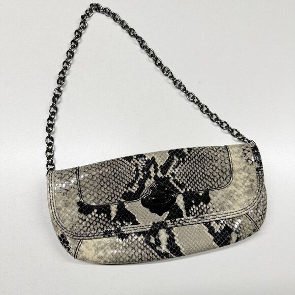 ORYANY Snake Reptile Print Leather Clutch Silver Chain Strap - Picture 1 of 7